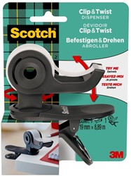 Plakbandhouder Scotch Clip C19 donkergrijs + 1rol magic tape 19mmx8.89m
