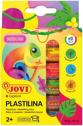 Boetseerklei Jovi plastalina 15gr neon kleuren assorti etui à 6 stuks