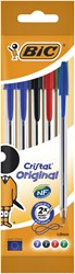 Balpen Bic Cristal medium assorti blister à 5 stuks