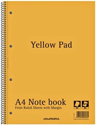 Collegeblok Aurora Yellow Pad A4 lijn 4-gaats 160 pagina's 80gr geel