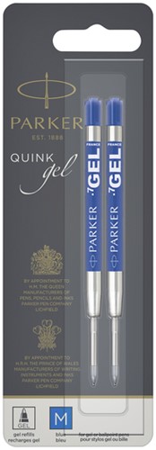Gelschrijvervulling Parker Quink medium blauw blister à 2 stuks