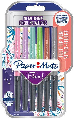 Fineliner Paper Mate Flair Metallic medium blister à 6 stuks