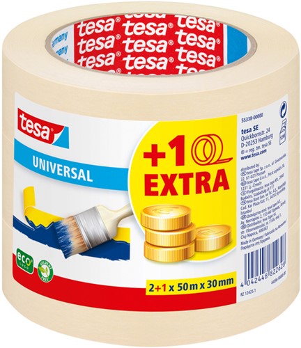 Afplaktape tesa®  Economy 50mx30mm geel 2+1