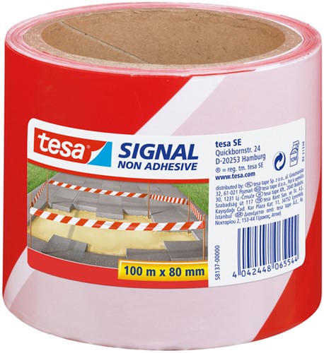 Waarschuwings- en markeerlint tesa® Signal 100mx80mm rood-wit