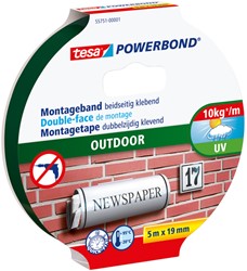 Montagetape tesa® Powerbond Outdoor dubbelzijdig 5mx19mm transparant