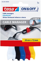 Kabelmanager tesa® On & Off 12mmx20cm diverse kleuren 5 stuks