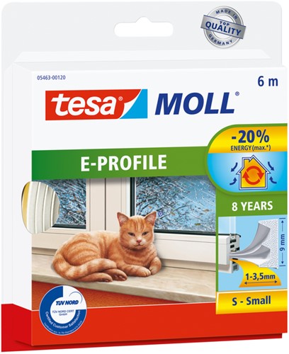 Tochtstrip tesamoll® E-profiel zelfklevend rubber 6mx9mm wit