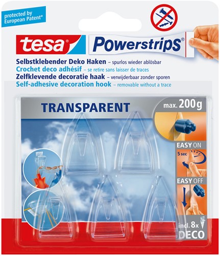 Haak tesa Powerstrips® Deco transparant zelfklevend 5 stuks