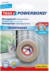 Montagetape tesa® Powerbond dubbelzijdig 1,5mx19mm transparant