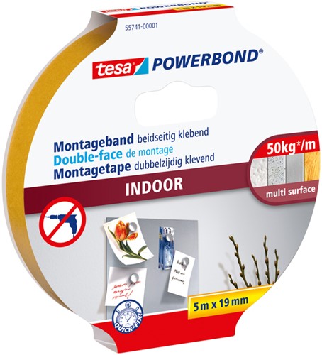 Montagetape tesa® Powerbond Indoor dubbelzijdig 5mx19mm wit