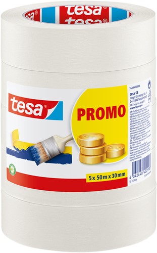 Afplaktape tesa®  Economy 50mx30mm beige 5 rollen