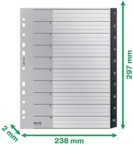 Tabblad Leitz Recycle A4 11-gaats 1-10 extra breed PP-2
