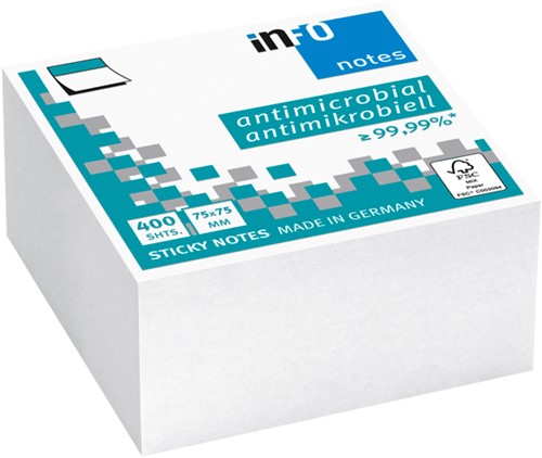 Memoblok info notes antimicrobiëel 400 vel 75x75mm wit