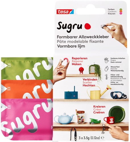 Kneedbare hobbylijm Sugru by tesa® sterke alleslijm 3 pakken roze oranje groen