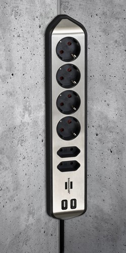 Stekkerdoos Brennenstuhl bureau Estilo 6 voudig inclusief 2 USB 2 meter zwart/zilver-2