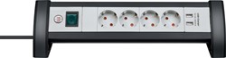 Stekkerdoos Brennenstuhl bureau Premium 4-voudig met schakelaar incl. 2 USB 1,8m wit grijs