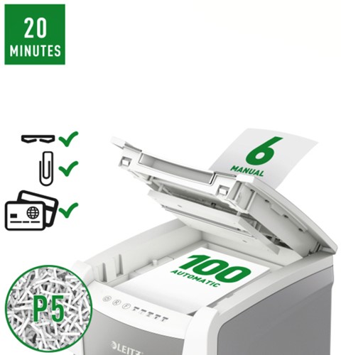 Papiervernietiger Leitz IQ Auto+ Small Office 100 P5 snippers 2x15mm-3