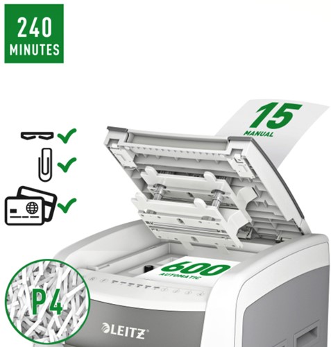 Papiervernietiger Leitz IQ Auto+ Pro 600 P4 snippers 4x28mm-2