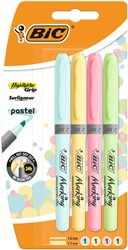 Markeerstift Bic grip pastel assorti blister à 4 stuks