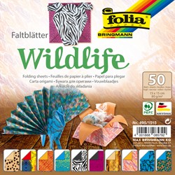 Vouwblaadjes Folia 80gr 15x15cm 50 vel 2-zijdig 10 wildlife designs