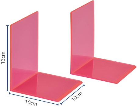 Boekensteun MAUL 10x10x13cm acryl set 2 neon rood transparant-2