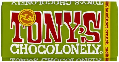 Chocolade Tony's Chocolonely melk hazelnoot crunch reep 180gr