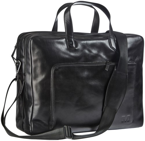 Businesstas Maverick All Black met laptopvak 15,6" leer zwart