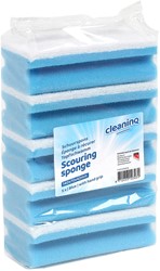 Schuurspons Cleaninq met greep 140x70x42mm blauw/wit 5 stuks