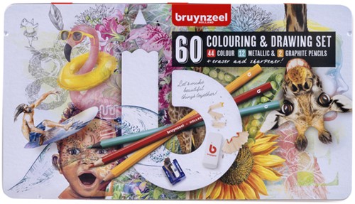 Tekenset Bruynzeel creatieve kunstenaars set à 60 stuks assorti