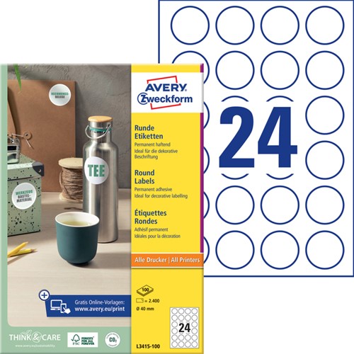 Etiket Avery Zweckform L3415 rond 40mm wit-2