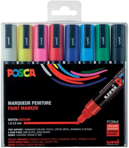 Verfstift Posca PC5M medium assorti set à 8 stuks