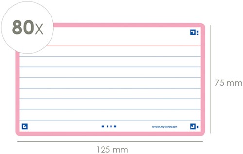 Flashcard Oxford 2.0 75x125mm 80 vel 250gr lijn roze-3