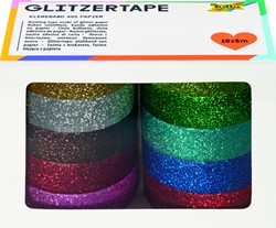 Plakband Folia glitter 5mx15mm 10 stuks 10 kleuren