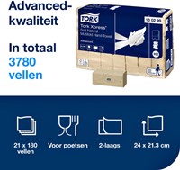 Handdoek Tork H2 Xpress Advanced multifold 2-laags 213x240mm 21x180 vel naturel 130299-2