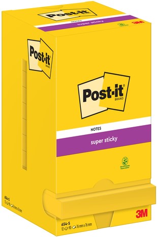 Memoblok Post-it 654 Super Sticky 76x76mm ultrageel 12 stuks-1