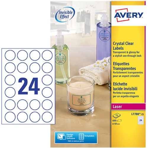 Etiket Avery L7780-25 rond 40mm transparant 600stuks-2