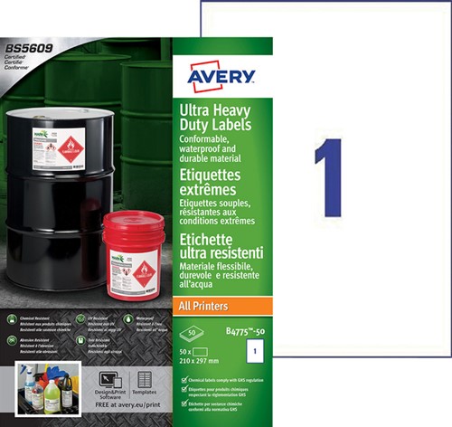 Etiket Avery B4775-50 210x297mm polyethyleen wit 50 etiketten-3