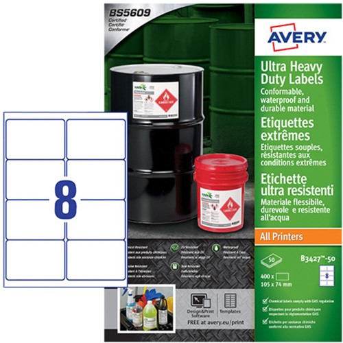 Etiket Avery B3427-50 105x74mm polyethyleen wit 400stuks-3