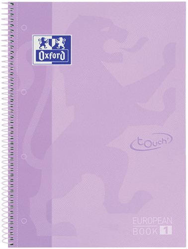 Notitieboek Oxford Touch Europeanbook A4+ 4-gaats lijn 80vel pastel paars