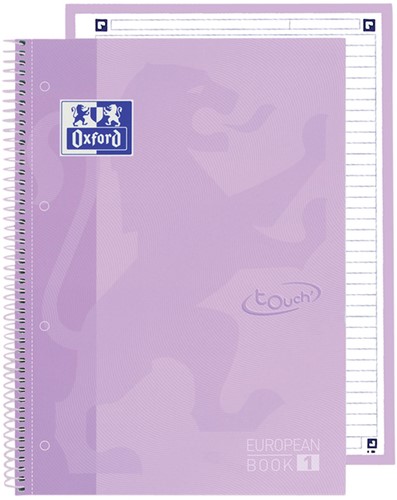 Notitieboek Oxford Touch Europeanbook A4+ 4-gaats lijn 80vel pastel paars-4