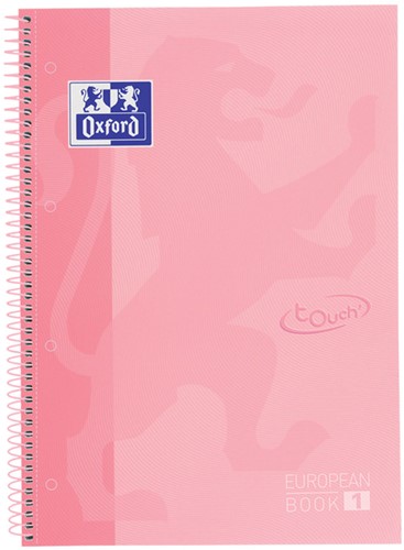 Notitieboek Oxford Touch Europeanbook A4+ 4-gaats lijn 80vel pastel roze