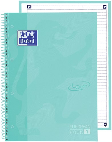 Notitieboek Oxford Touch Europeanbook A4+ 4-gaats lijn 80vel pastel mint-3