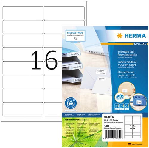 Etiket HERMA recycling 10730 99.1x33.8mm 1280stuks wit