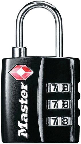 Hangslot Masterlock 3-cijfer combinatie TSA zwart 30mm