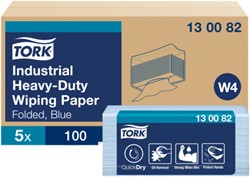 Reinigingsdoek Tork W4 Premium Heavy-Duty Industrial gevouwen 3-laags 5x100 vel blauw 130082