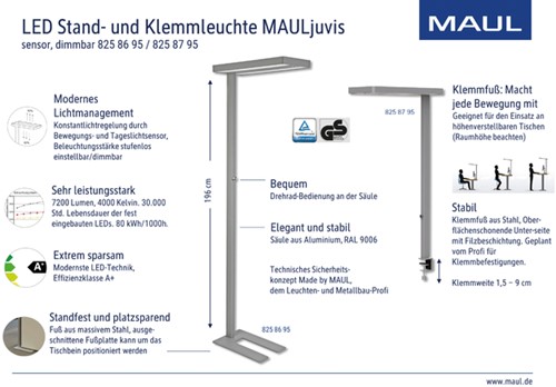 Werkpleklamp tafelklem MAUL Juvis LED beweging- daglichtsensor dimbaar hg 120cm zilver-3