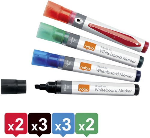 Whiteboardmarker Nobo Liquid ink schuin assorti 4mm 10stuks-3