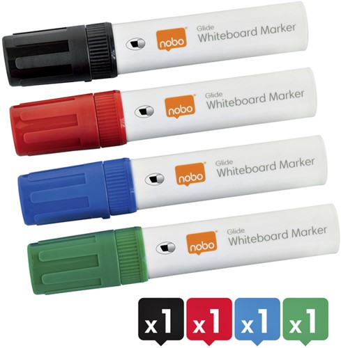 Whiteboardmarker Nobo Glide schuin assorti 10mm 4stuks-1