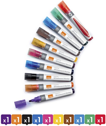 Whiteboardmarker Nobo Liquid ink rond assorti 3mm 10stuks-3