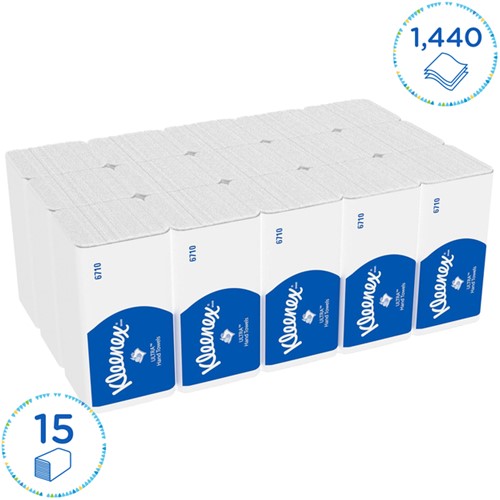 Handdoek Kleenex Ultra i-vouw 3-laags 215x318mm 15x96 vel wit 6710-3